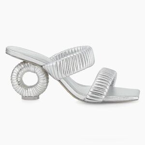 Cult Gaia Valence 75MM Metallic Leather Sandals in Silver Size 7.5